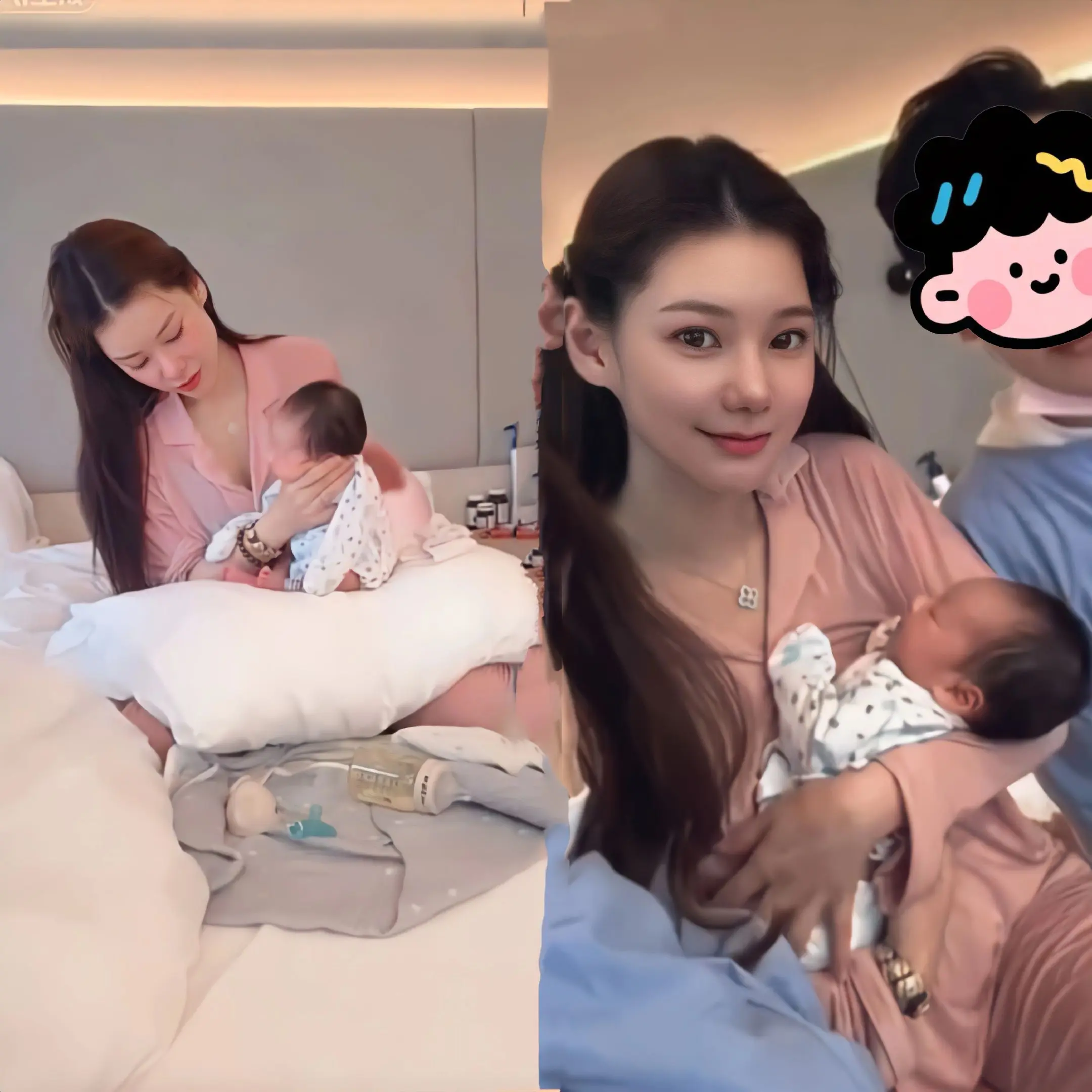 马筱梅母子获朋友探视，汪宝儿出镜好可爱。马筱梅朋友去月子中心看望她们母...