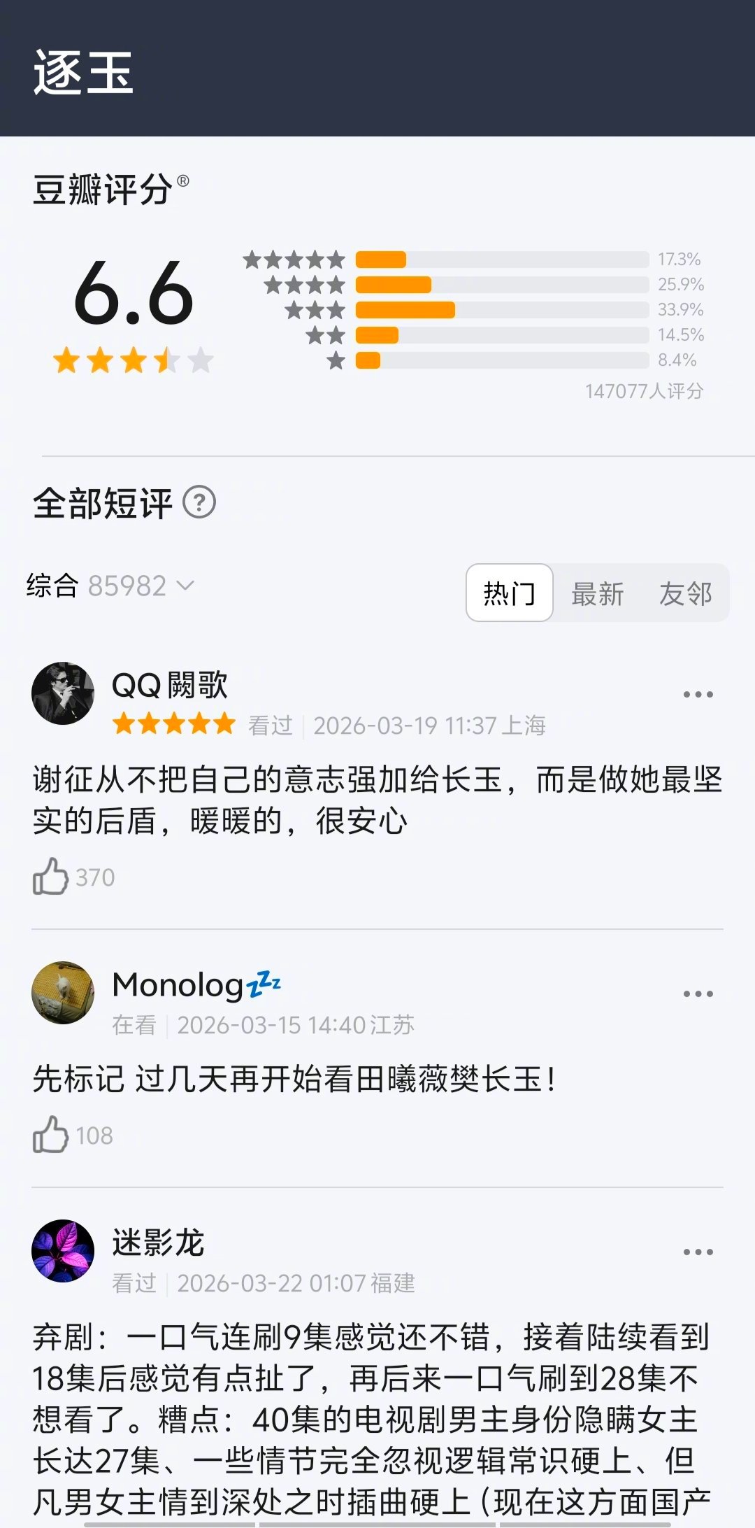 逐玉 庆功宴   《逐玉》豆瓣6.6的评分，完全属于赢了收视，输了口碑。大家讨论