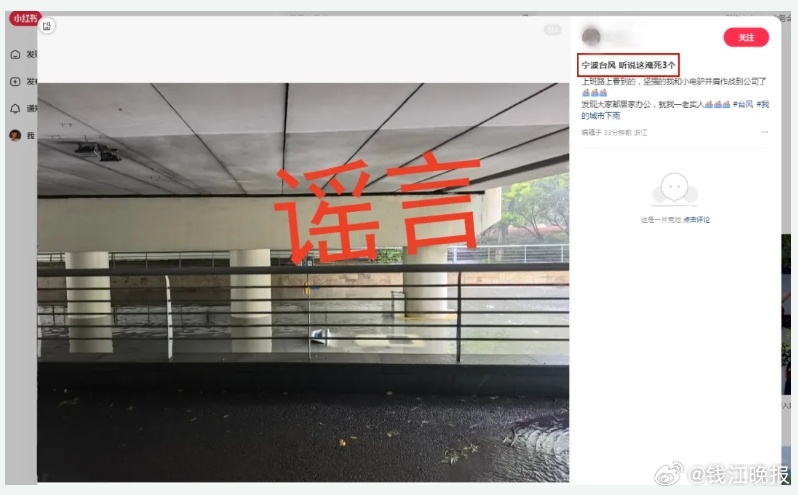 【#小红书网民谣称一涵洞内淹死3人# 警方辟谣！】受“竹节草”在上海登陆影响，江