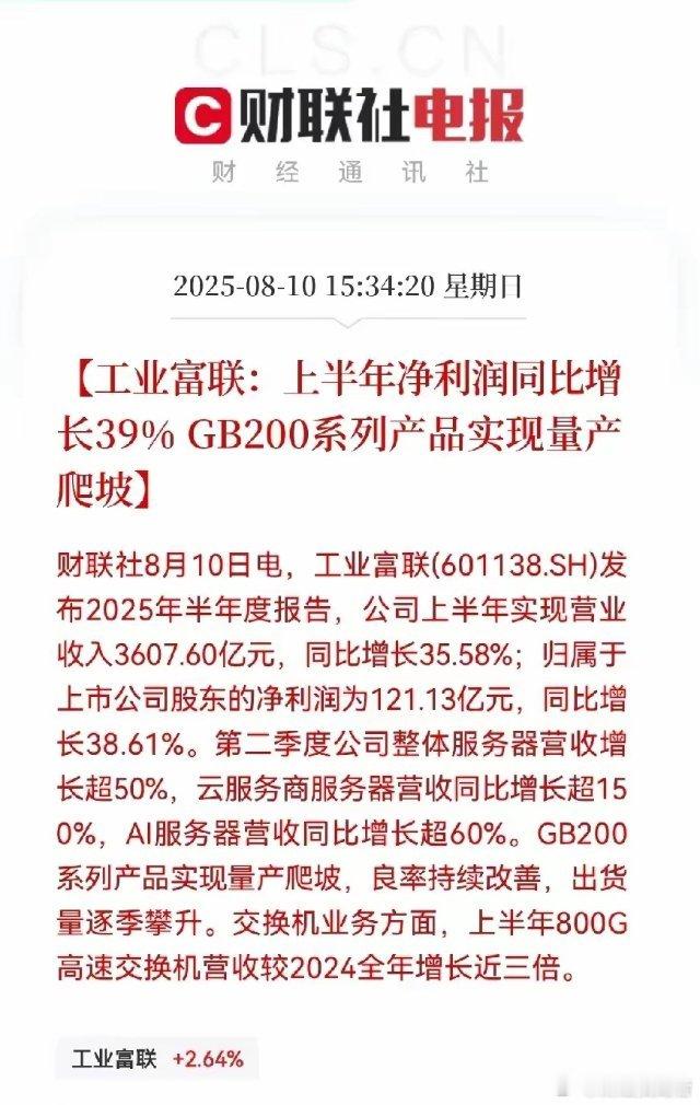 利好来了！利好来了！工业富联正式发布半年报，业绩大增太亮眼，预计明日要起飞涨停了