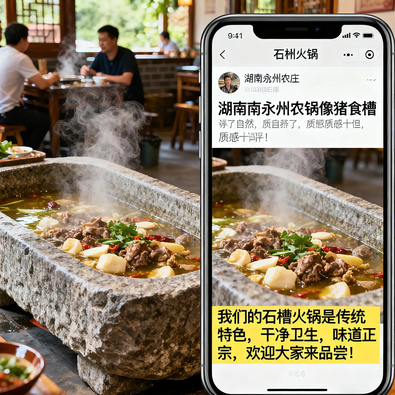 笑不活了！石槽火锅被嘲像猪食槽，老板回应太实在
 
湖南永州一家农庄的石槽火锅最