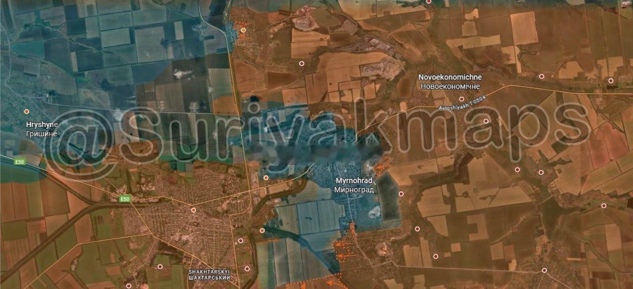 俄乌局势第1369天：

米尔诺格勒德和红军村前线情况：俄军继续巩固波克罗夫斯克