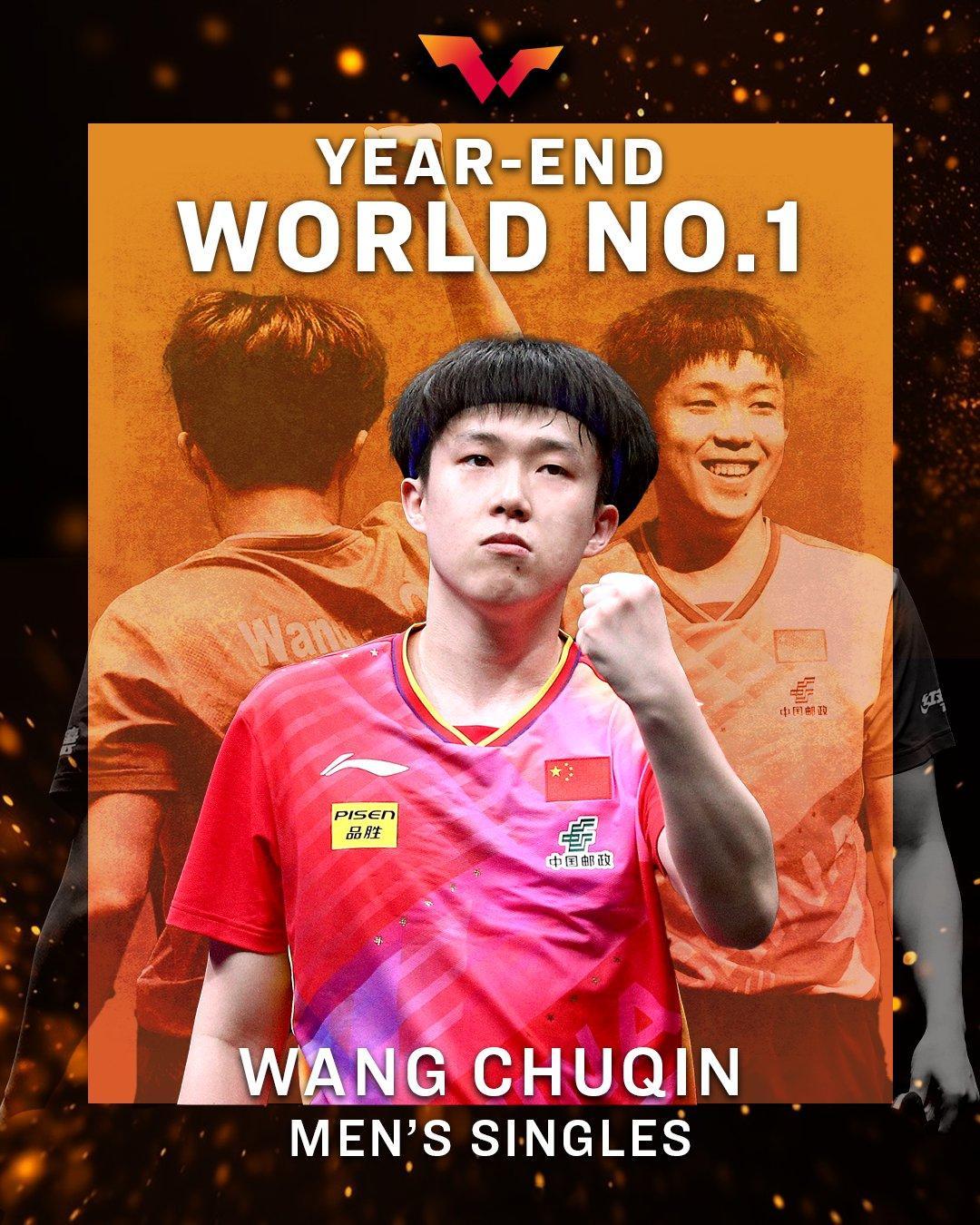 国际乒联2024年五个项目年终第一的海报。男单王楚钦、女单孙颖莎；男双勒布伦兄弟