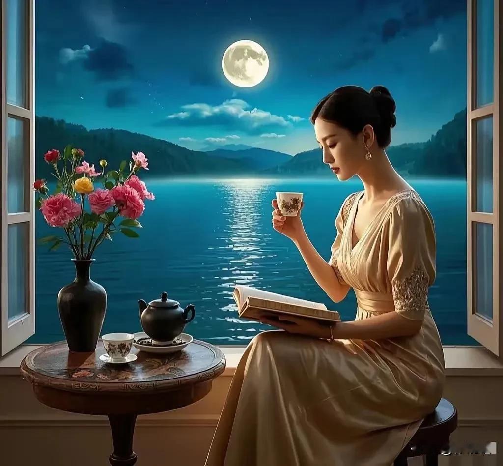 一池秋水撩月色，
满轮玉盘弄团圆。