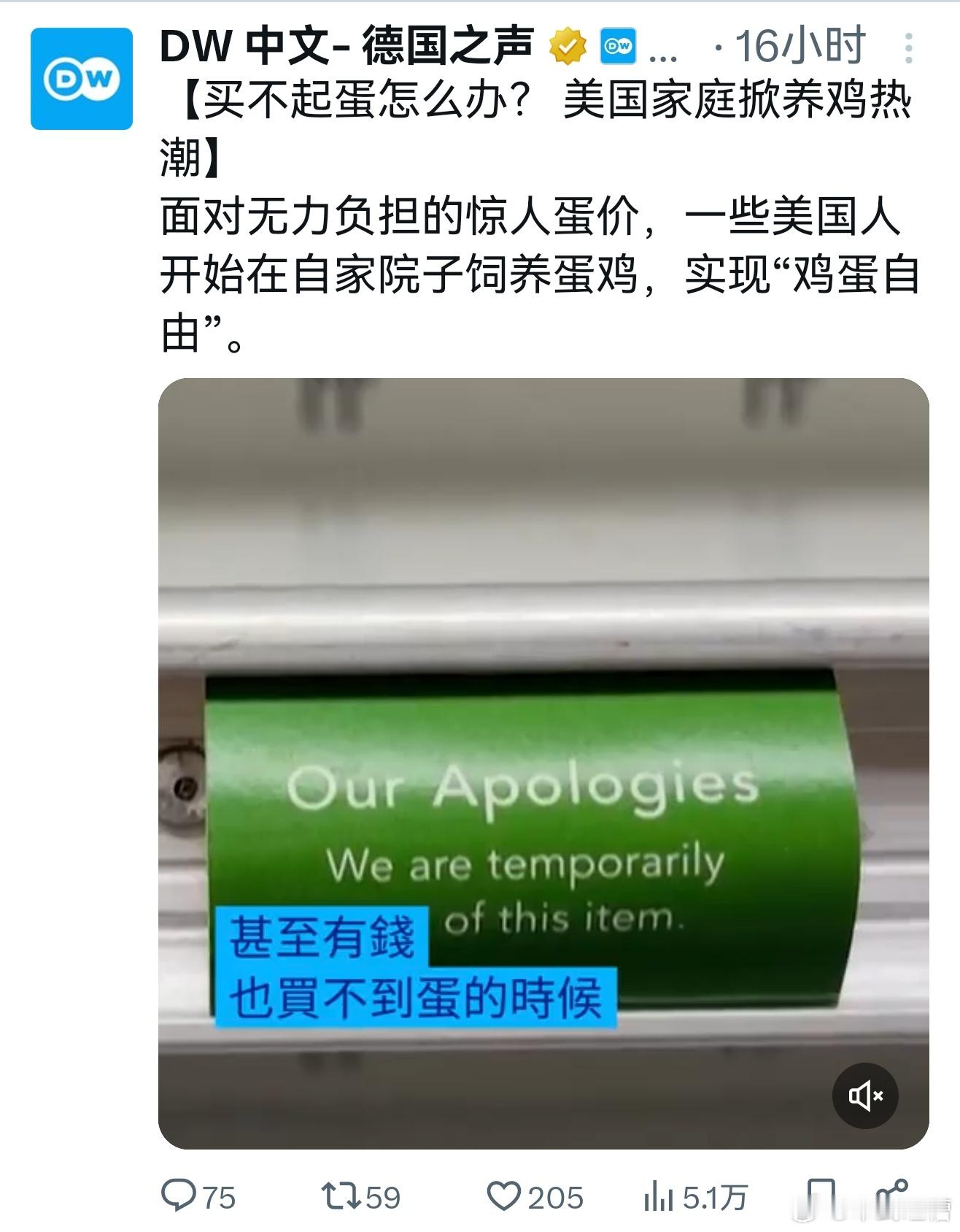 美国人民面对买不起鸡蛋的艰难困境，并没有被动等待，而是充分发挥主观能动性，大干特