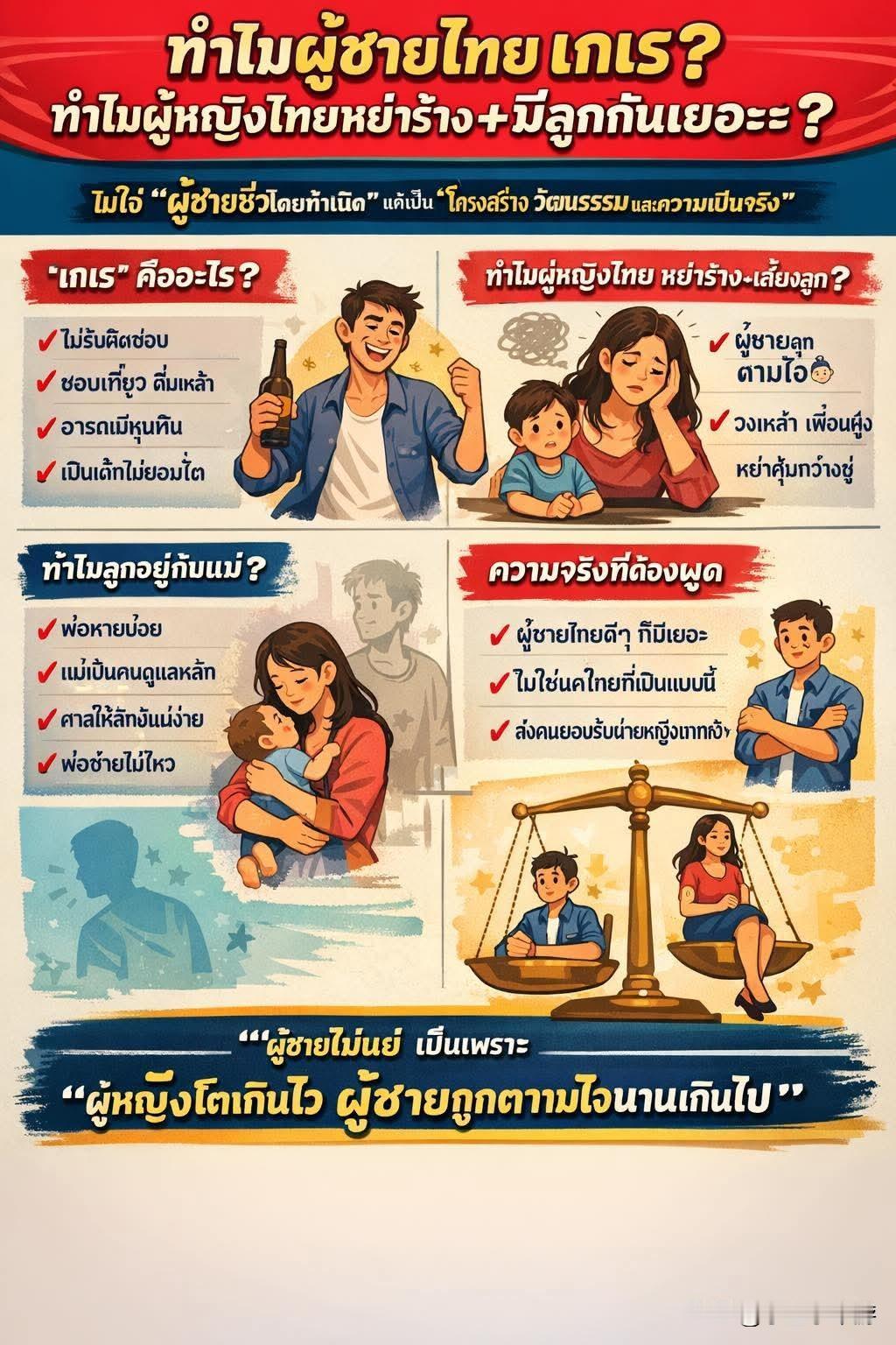 “泰国男生เกเร，让泰国女生失望？”
 
你遇到过很多泰国单亲妈妈独自抚养孩子