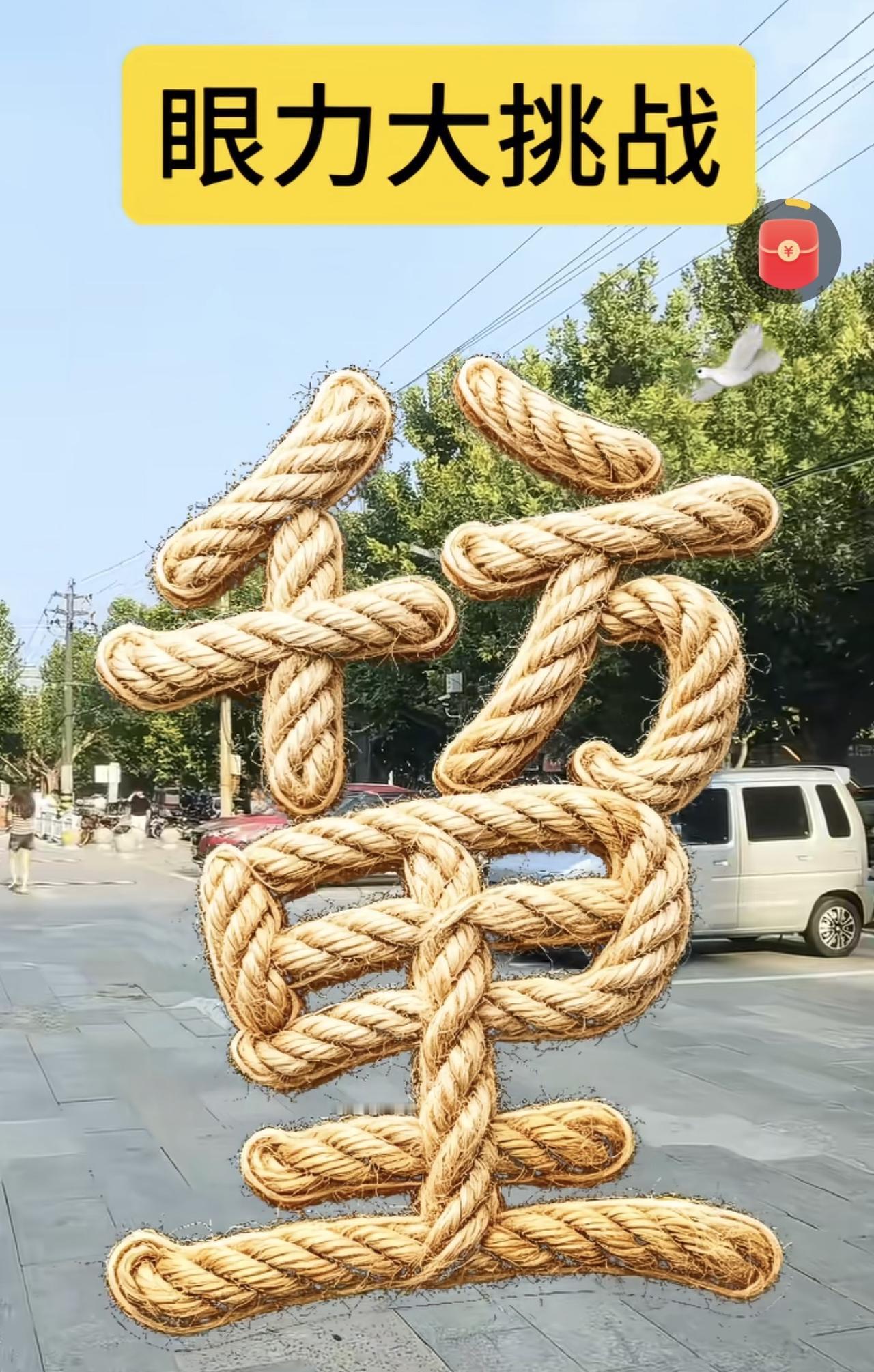 来玩找字小游戏👀
在这团绳索构成的图案里，藏着整整5个汉字。
许多人只能看出两