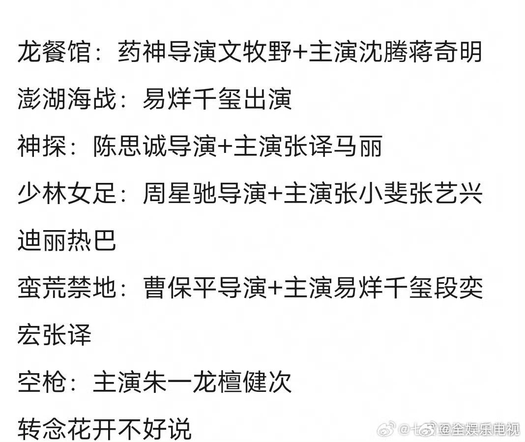 2026暑假档电影网传2026暑假档电影 《欢迎来龙餐厅》沈腾《蛮荒禁地》易烊千