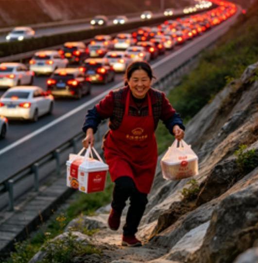 “一个敢点，一个敢送”！女子五一出去玩，不料，在高速上堵了4 个小时，女子饥肠辘