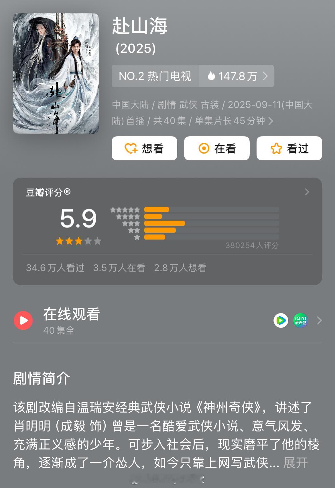 成毅的赴上海豆瓣开分5.9，高达38万人打分，大部分人打了三星，这分数合理吗？ 