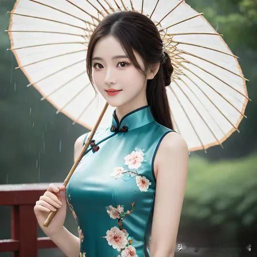 雨中少女，撑伞漫步，古典优雅执伞佳人 如画佳人 佳人独立伞 简行唯美的美女