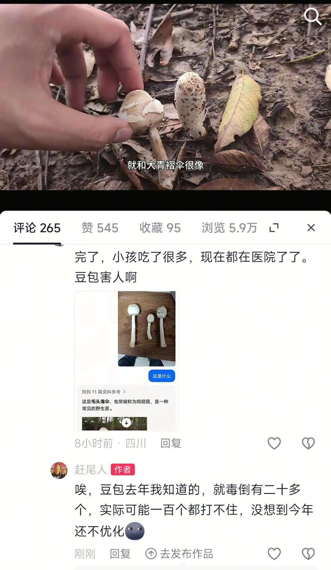 不要相信豆包识别的野生蘑菇别相信豆包给你认的蘑菇！已经很多人中毒！我看很多人拿豆