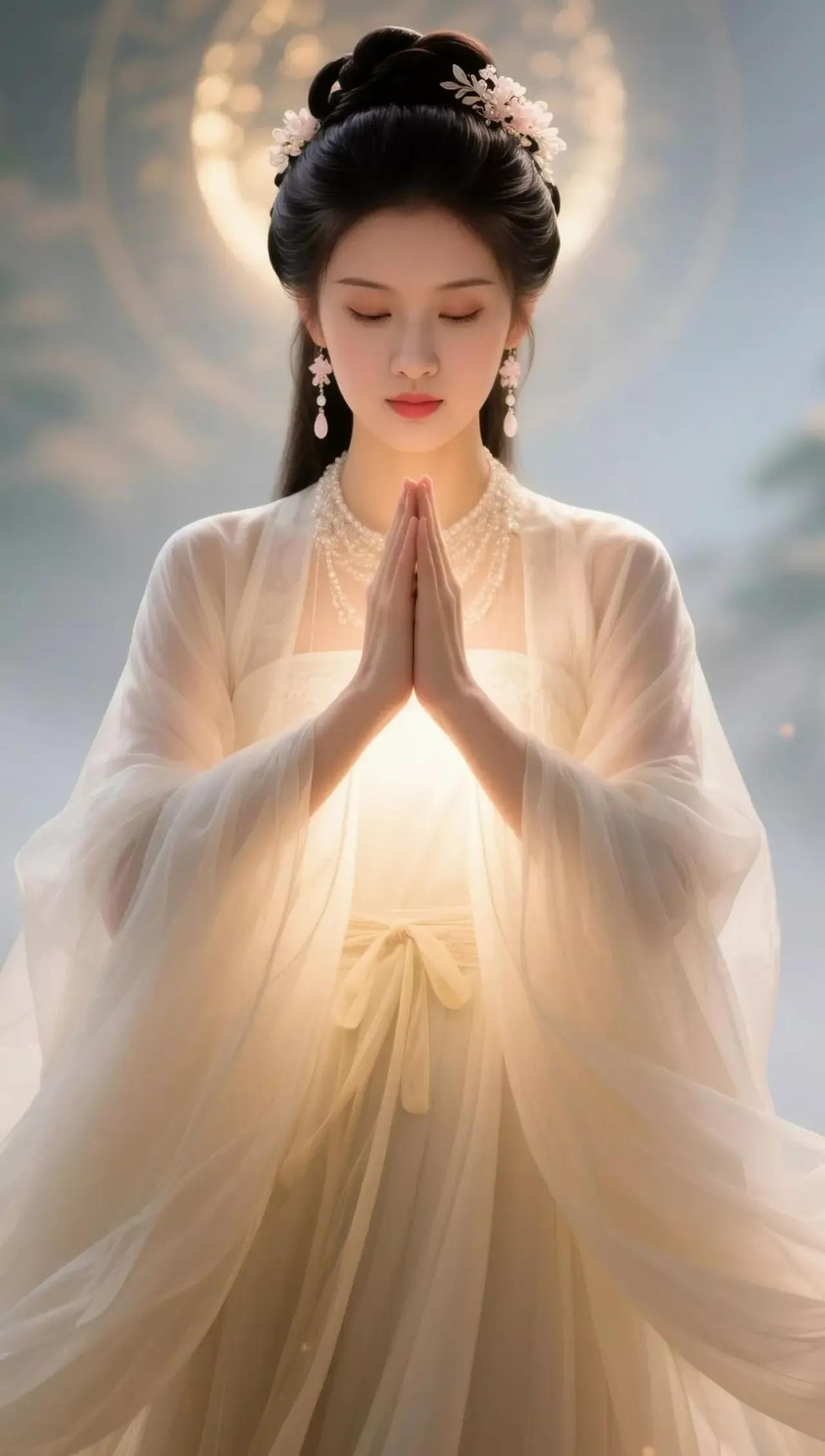 古风仙气，闭目祈愿，唯美如画。上香祈愿 佛前祈愿照 祈福氛围 古风祈福照 祈福氛