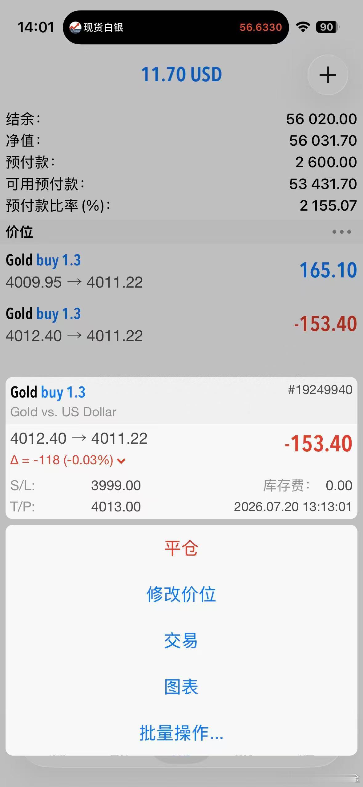外汇黄金 最低下探4005位置，刚好也是刚才空单止盈点！确实是跑早了。现在手里的