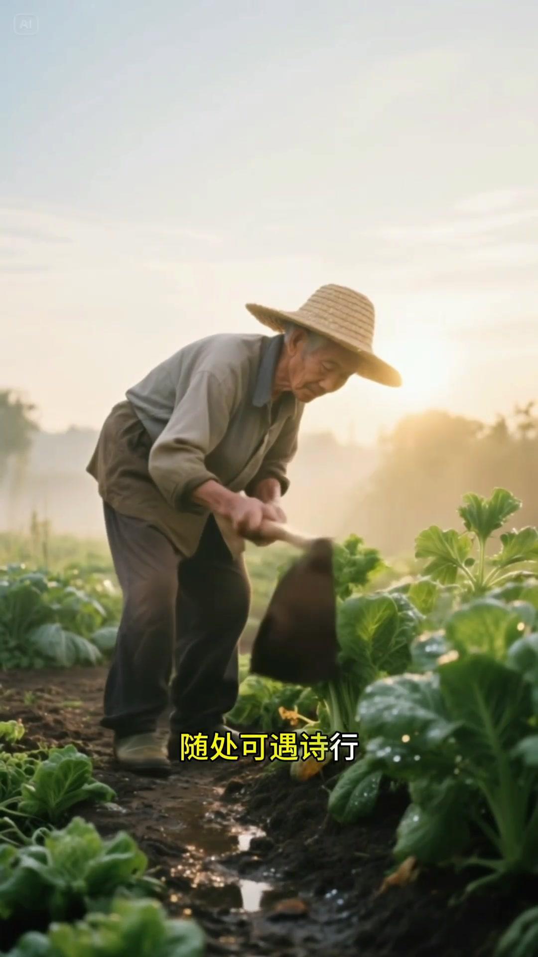 1️⃣豁达的人，随处可遇诗行。
你看那田间的老农，一把锄头，一笼青菜，就能在泥土