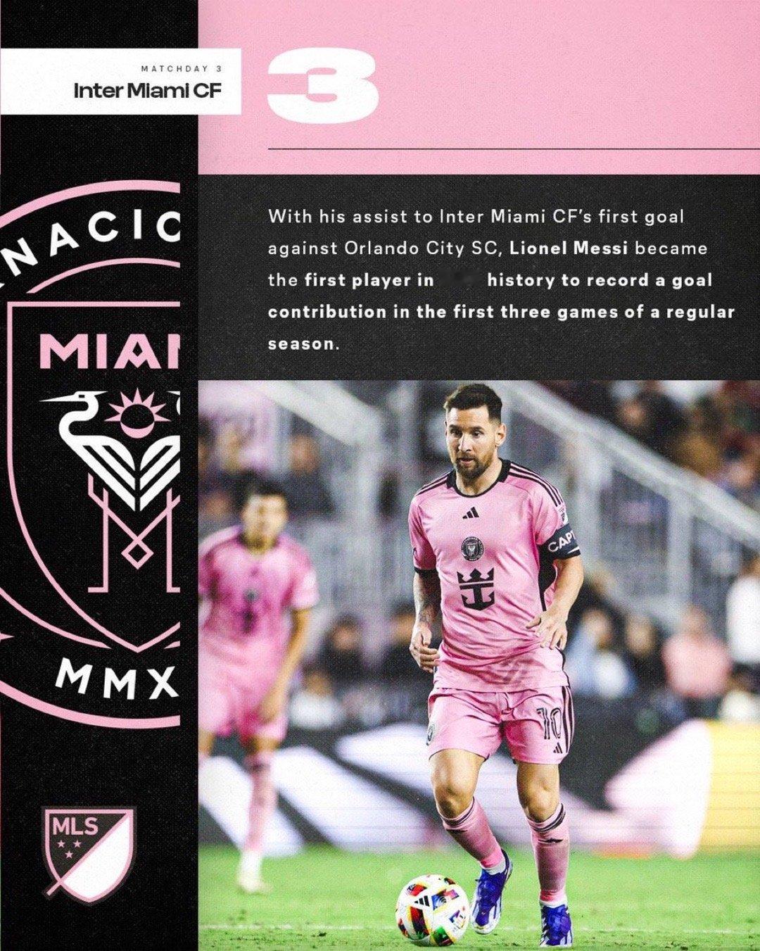 【[挤眼][挤眼][挤眼]】莱昂内尔·梅西是迈阿密国际历史上第一位在美职联常规赛