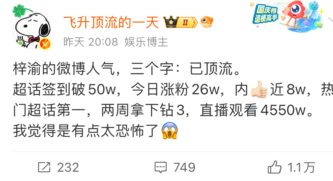 昨天写的这篇梓渝爆文了，谢谢紫玉火了，也谢谢紫玉家的粉丝们。 ​​​