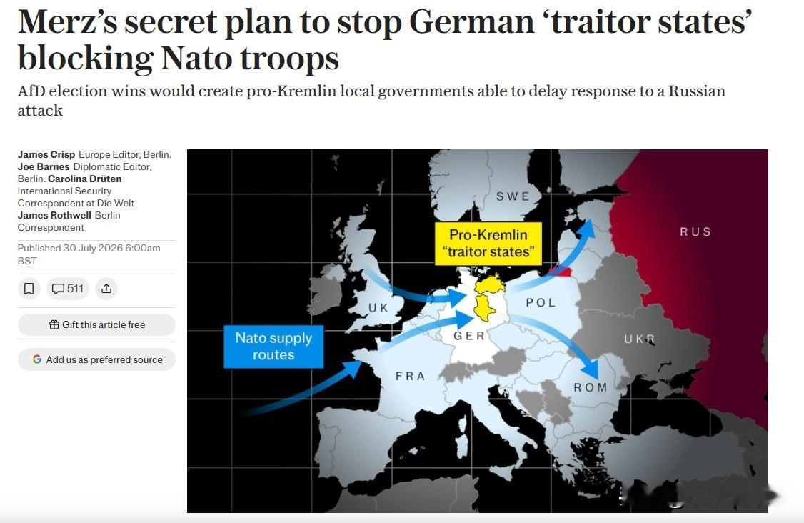 🇩🇪🪖🇷🇺⚡️据英国《每日电讯报》报道，德国总理弗里德里希·默茨正制定