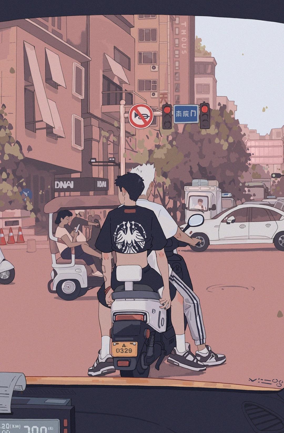 精神小伙没得烦恼。画一个粉色的春天