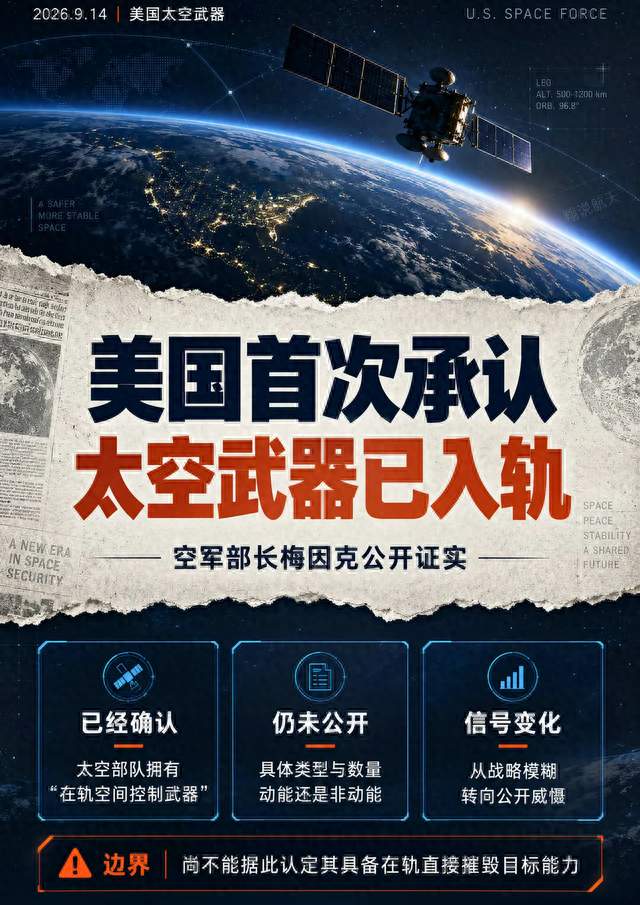 美国首次公开承认拥有在轨太空控制武器，太空军事化引发国际担忧