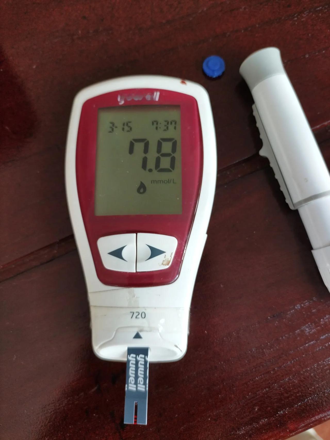 今天上午测量餐2血糖7.8。

太好了吧，是我最满意的餐2血糖值。

无论是什么