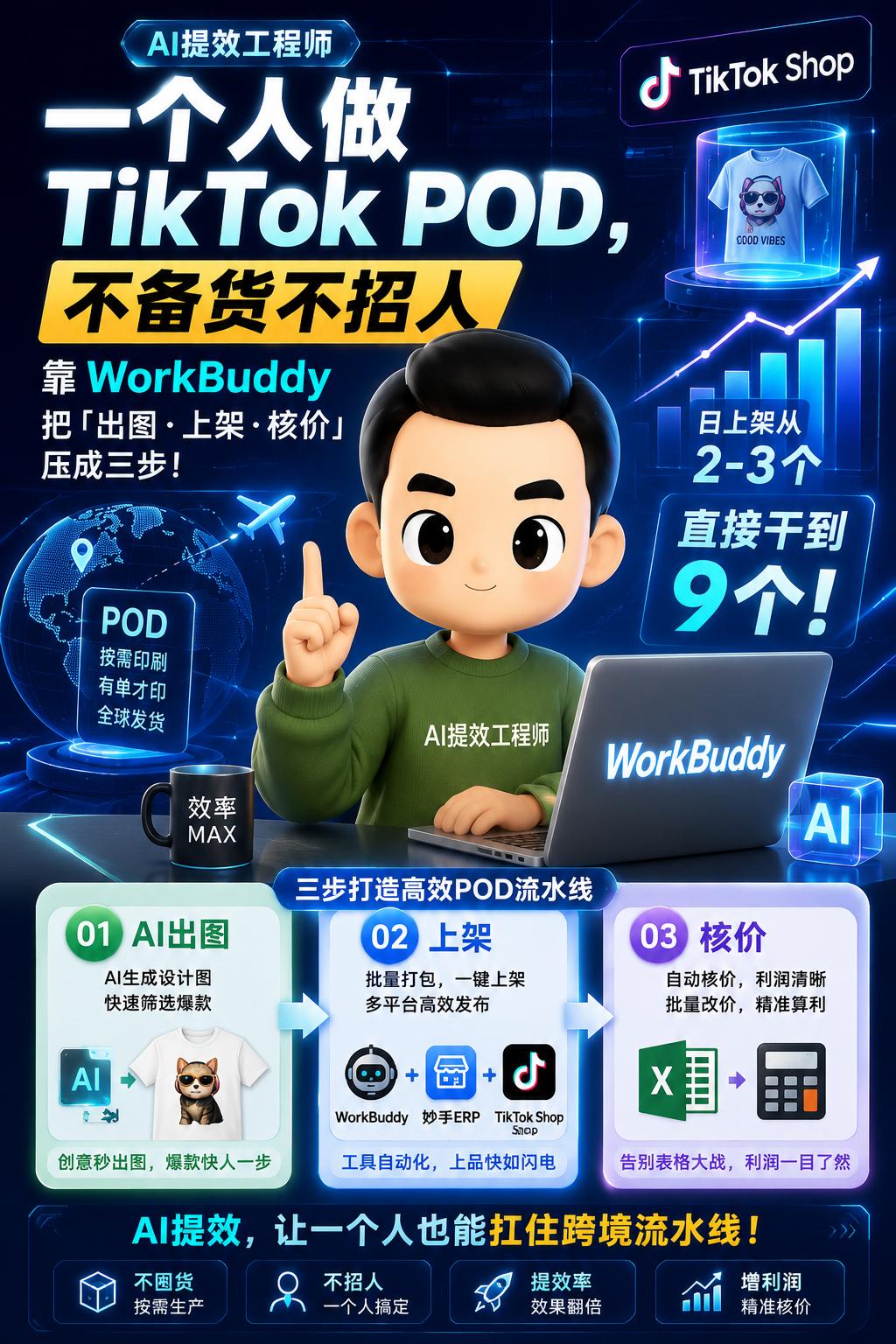 一个人做TikTok，还在熬夜上品？很多人其实是输在“重复劳动”。
以前做POD