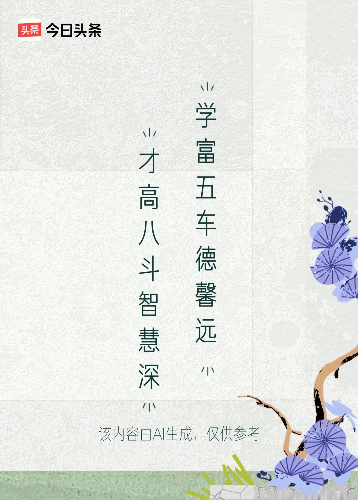无题
书中智慧多深沉，
处事不慌也不惊。
学富五车德馨远，
财高八斗智慧深。