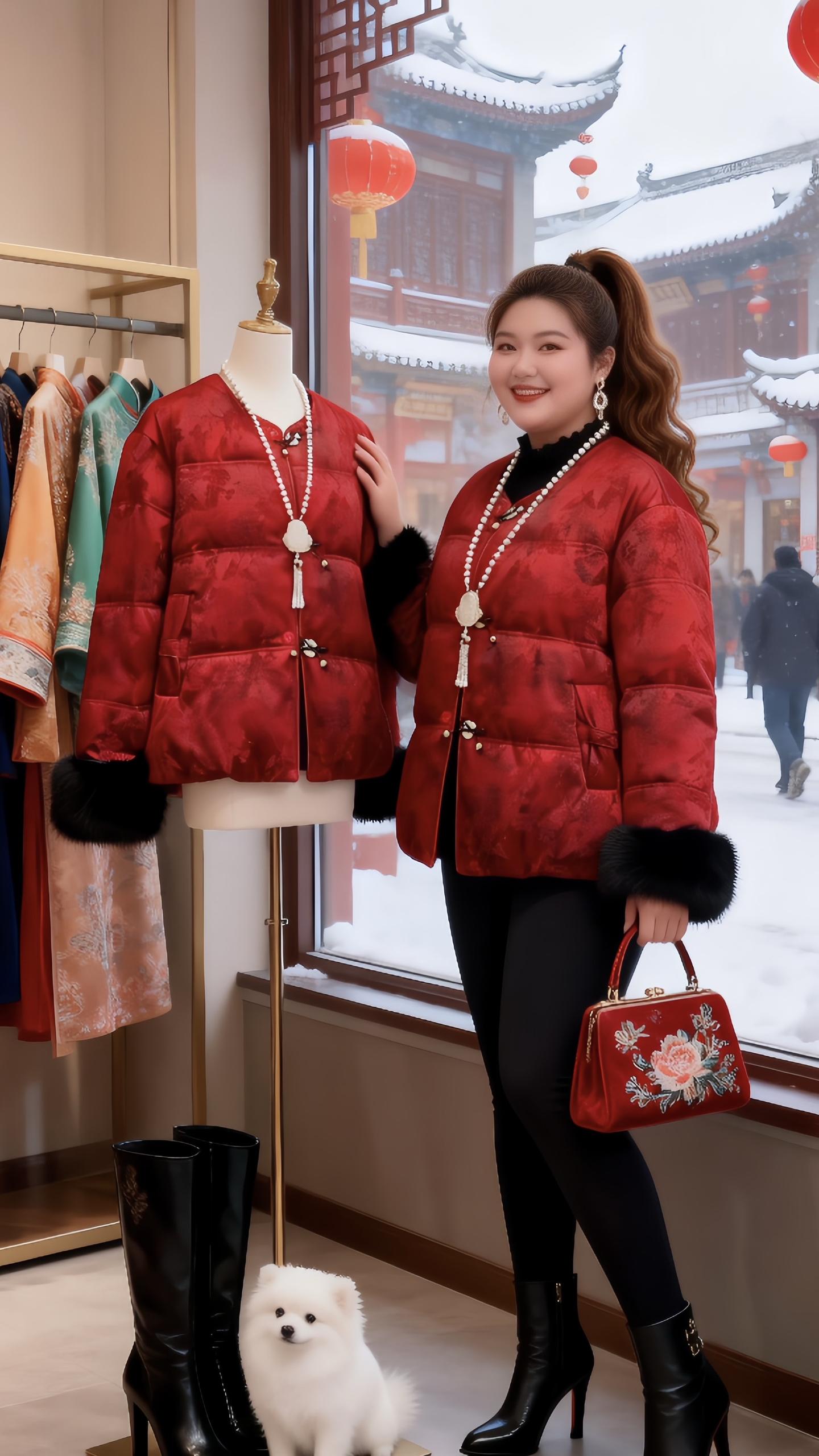 大码女装 国风棉服复古穿搭 新年好运红我先穿上了胖妹妹的冬季有效穿搭