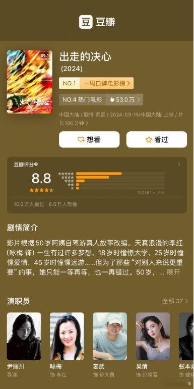 #出走的决心豆瓣涨分至8.8# 果然好的电影特别是这种表现女性力量的电影是真的很