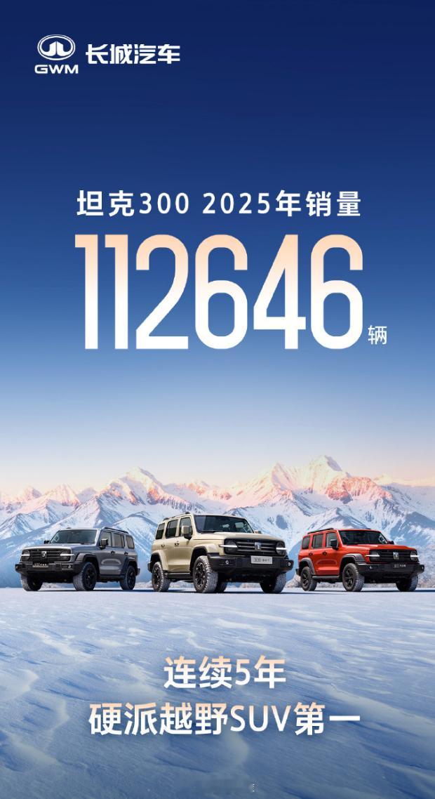 坦克 300 2025 年卖了 11.26 万辆，连续 5 年硬派越野 SUV 