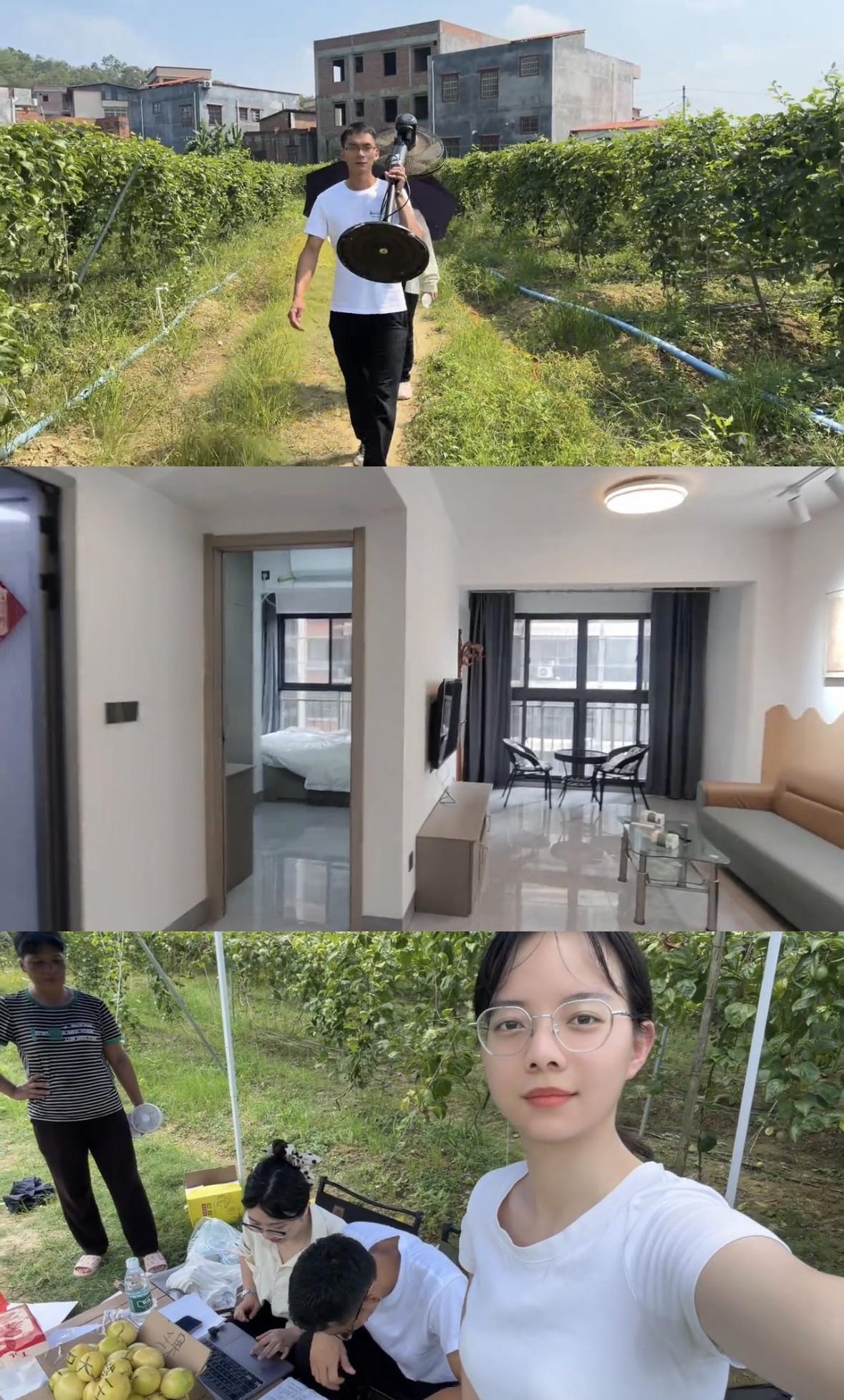 莎莎更新唐尚珺助农百香果花絮，三人合作助农累并快乐着。

周五下班后周周学姐与莎