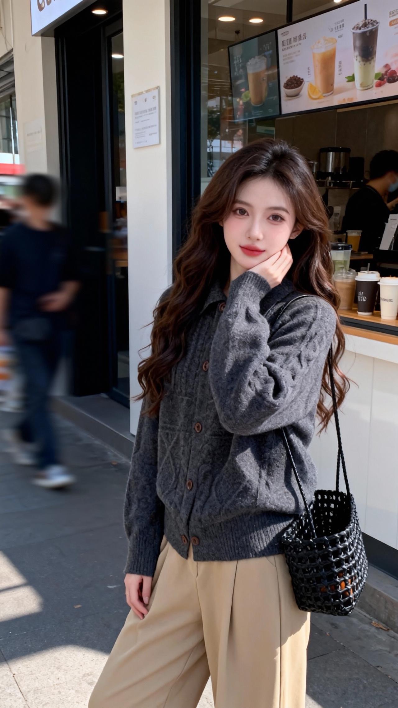 玛卡龙色系针织上衣韩系穿搭 温柔穿搭 慵懒风穿搭 抖音推广