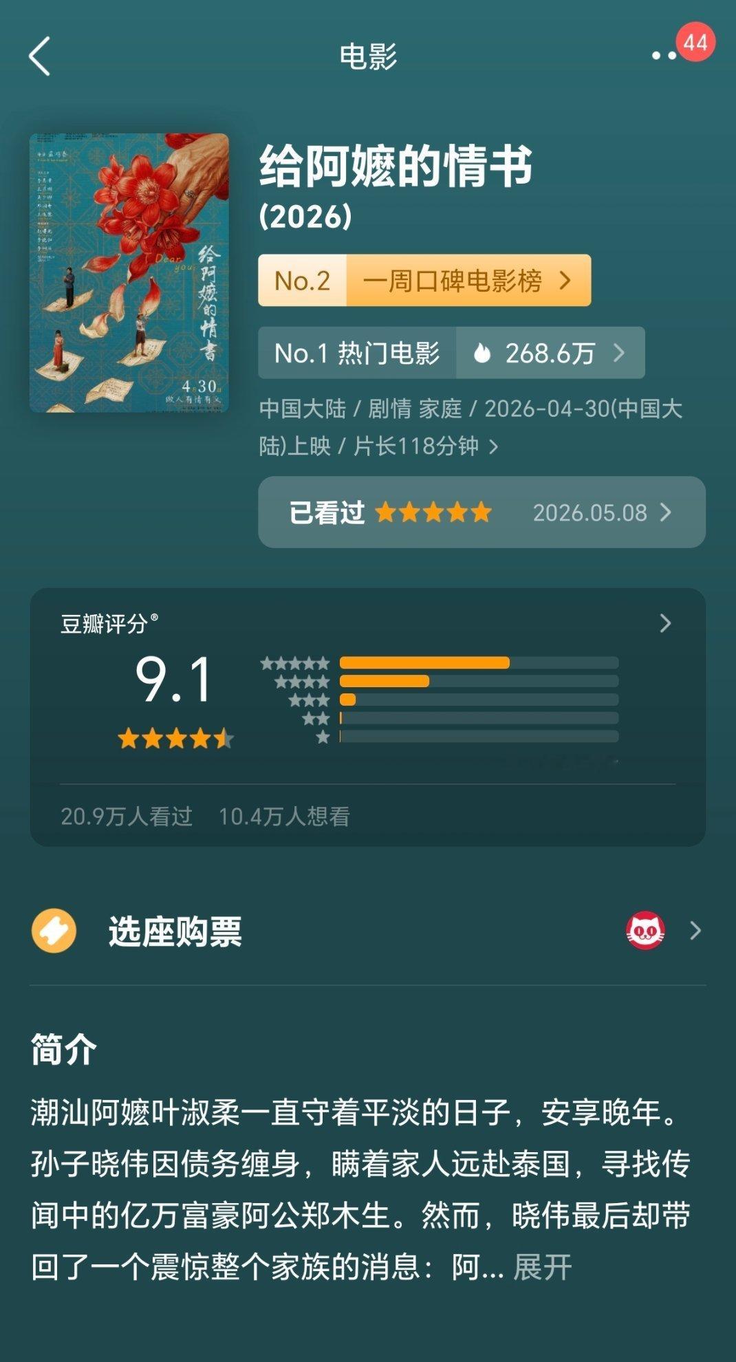 给阿嬷的情书票房预测又涨到4.27亿目前1.5亿票房豆瓣打分就有20万这周还能继