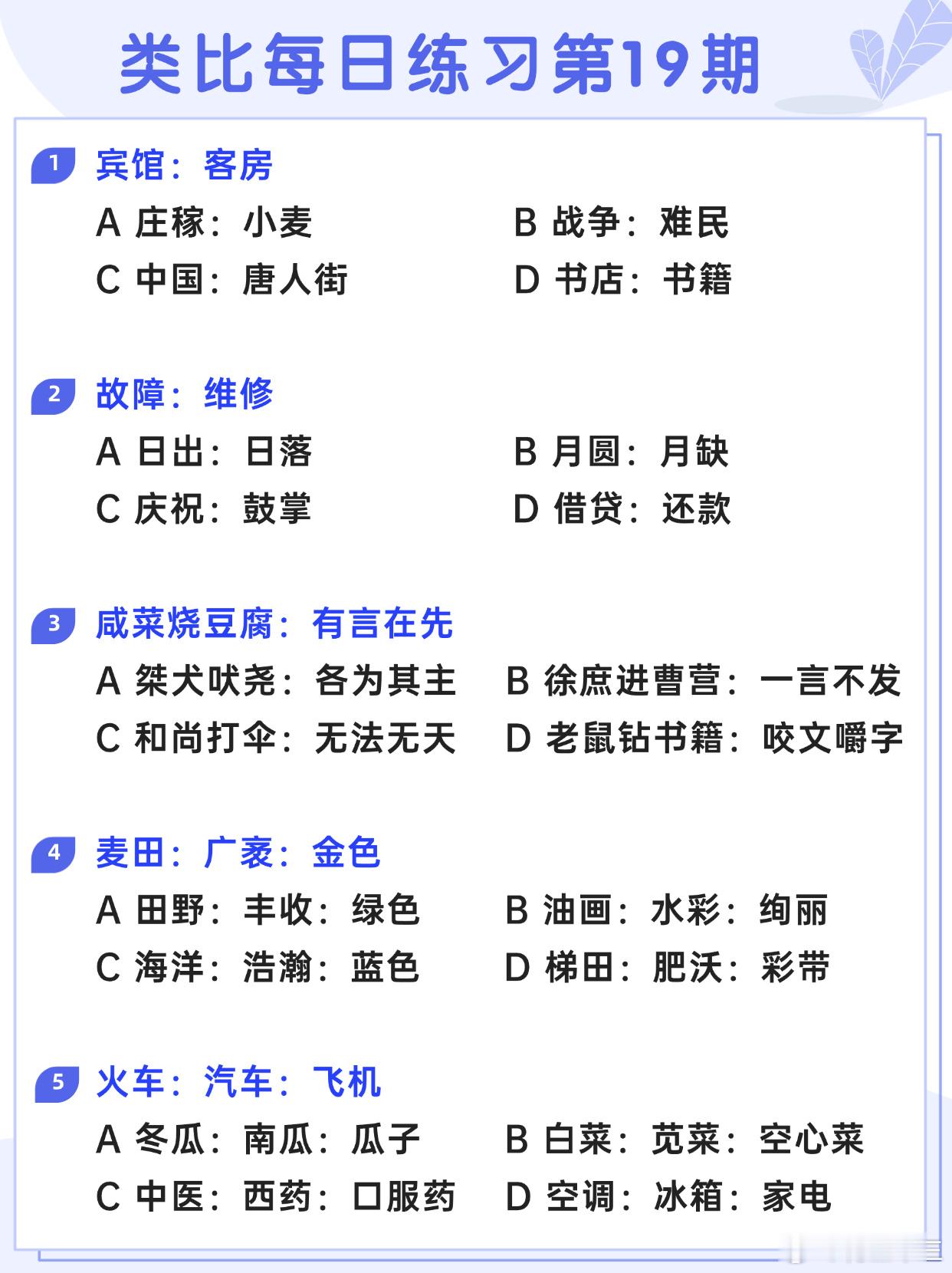 图推类比每日练习第19期图推难度：☆☆类比难度：☆☆事业单位事业单位联考决战公考