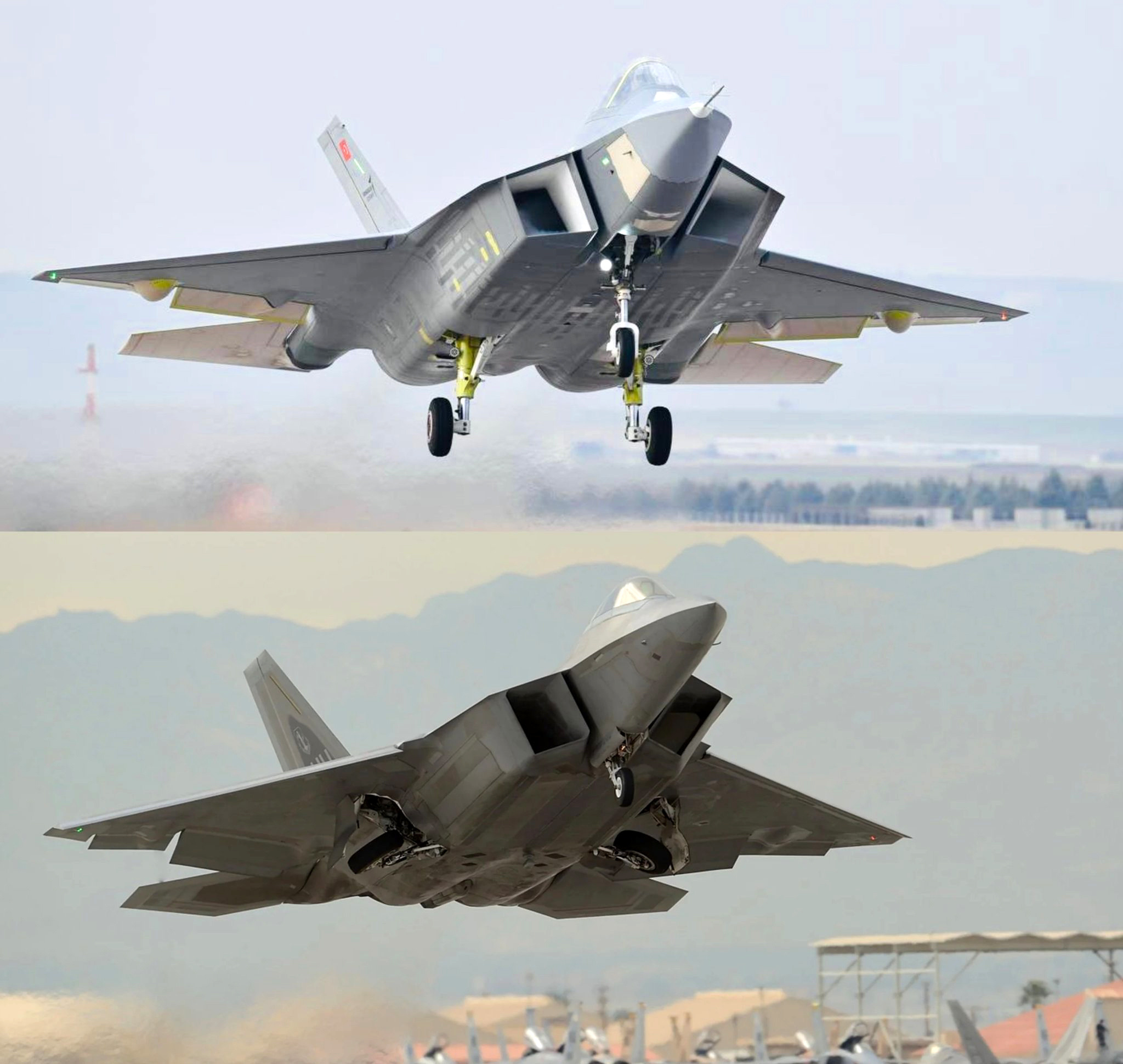 土耳其军工研制生产的可汗隐形战斗机，与美国空军的F-22隐形战斗机不能说一模一样