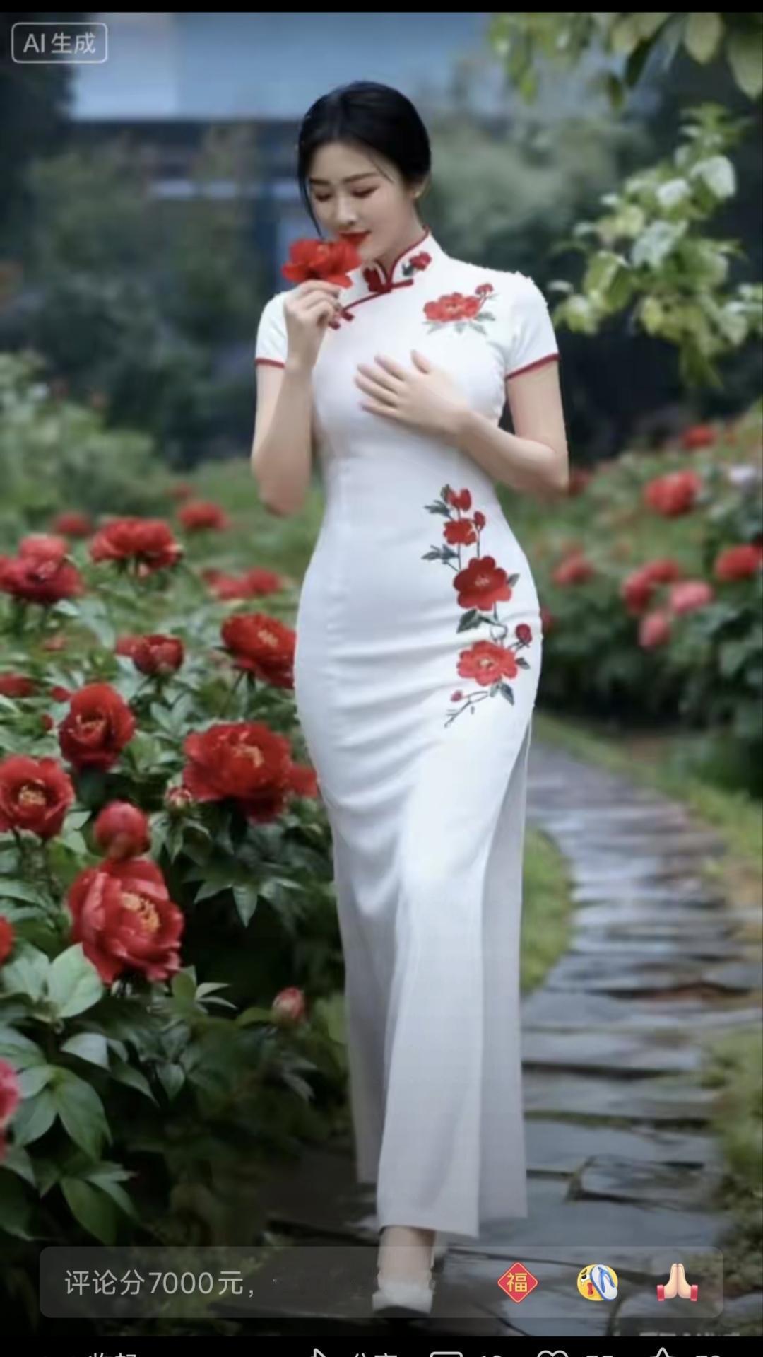 白衣佳人
白衣胜雪映梅妆，
独立繁花压众芳。
莫道春光皆绝色，
人比花枝更韵长。