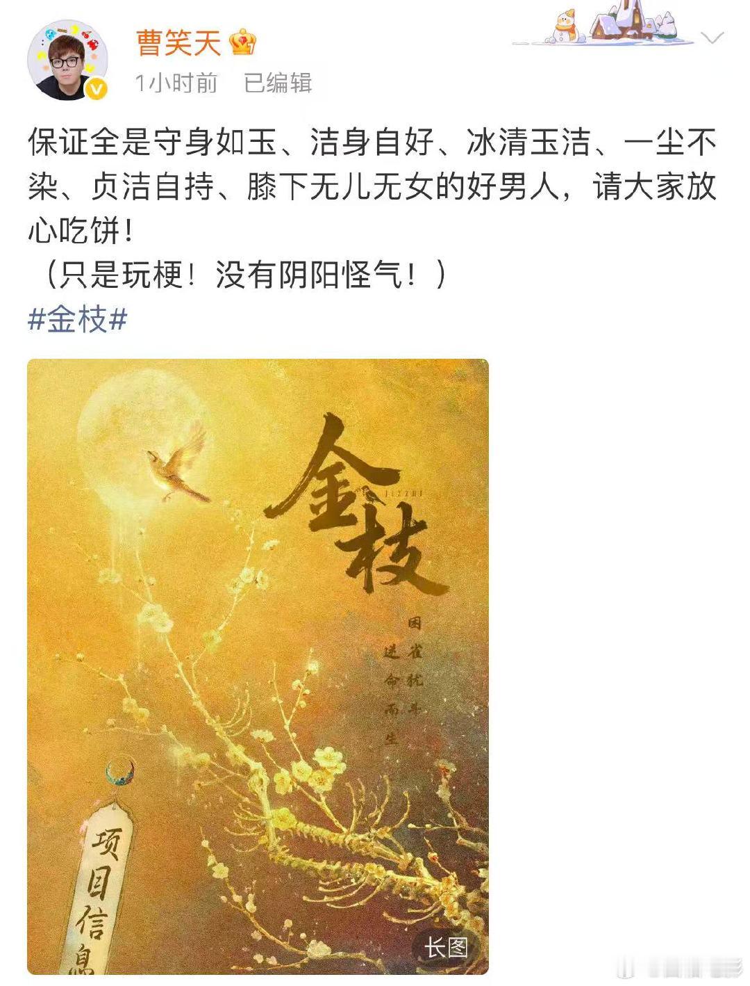 曹笑天否认阴阳怪气 曹笑天回应金枝男角色人设 曹笑天回应《金枝》男角色人设：“保