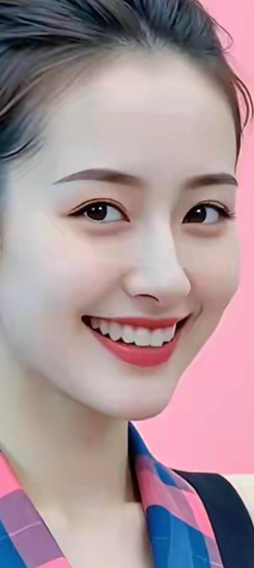 甜美笑容，粉色背景，青春洋溢！😊💕