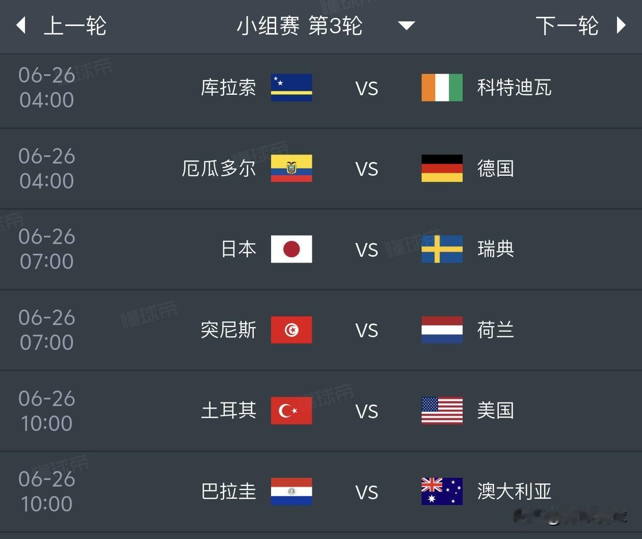 美加墨世界杯小组赛预测（6月26日）
1，库拉索0比2科特迪瓦
2，厄瓜多尔1比