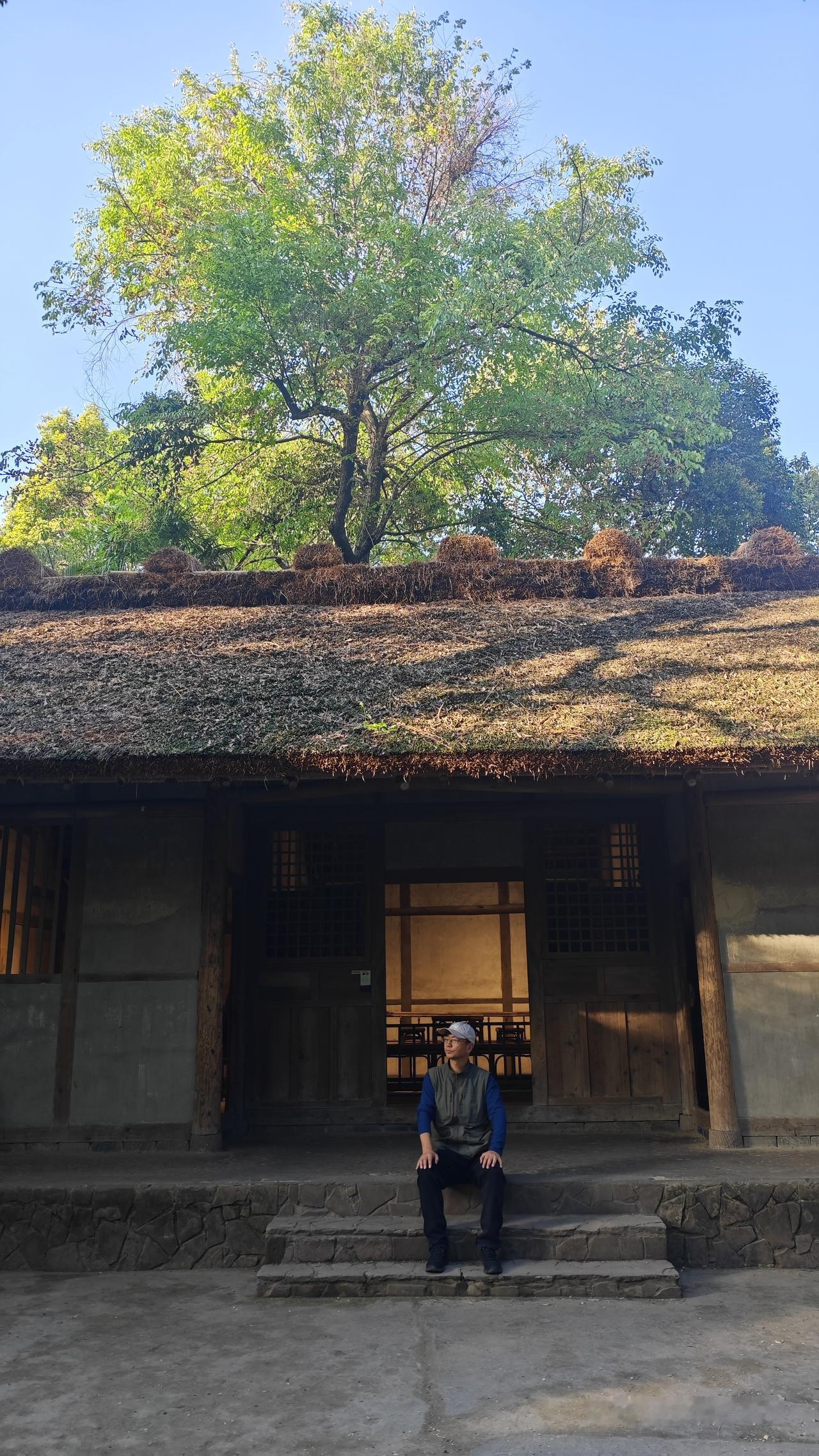 草堂凭吊诗一首
茅屋阶前坐，
​凭吊有后辈；
老杜若显灵，
把酒畅欢言。
​