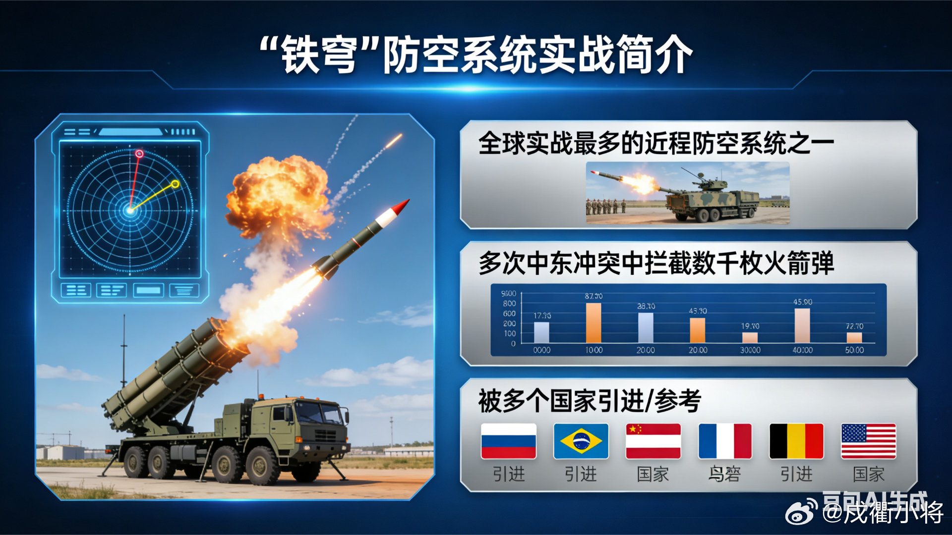 铁穹是以色列研发的近程机动防空反导系统，专为应对火箭弹、迫击炮弹、小型无人机等低