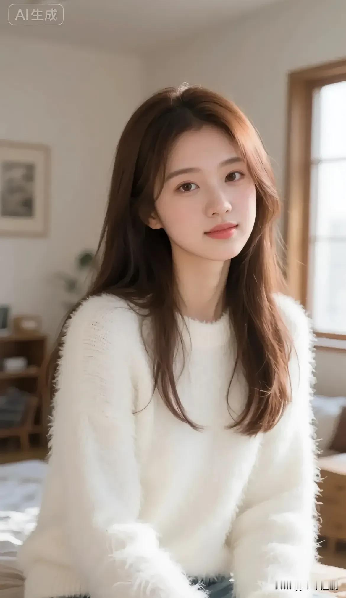 ☁️ 软乎乎的白毛衣裹住松弛感，在洒满阳光的房间里，把温柔的小情绪都揉进了日常里