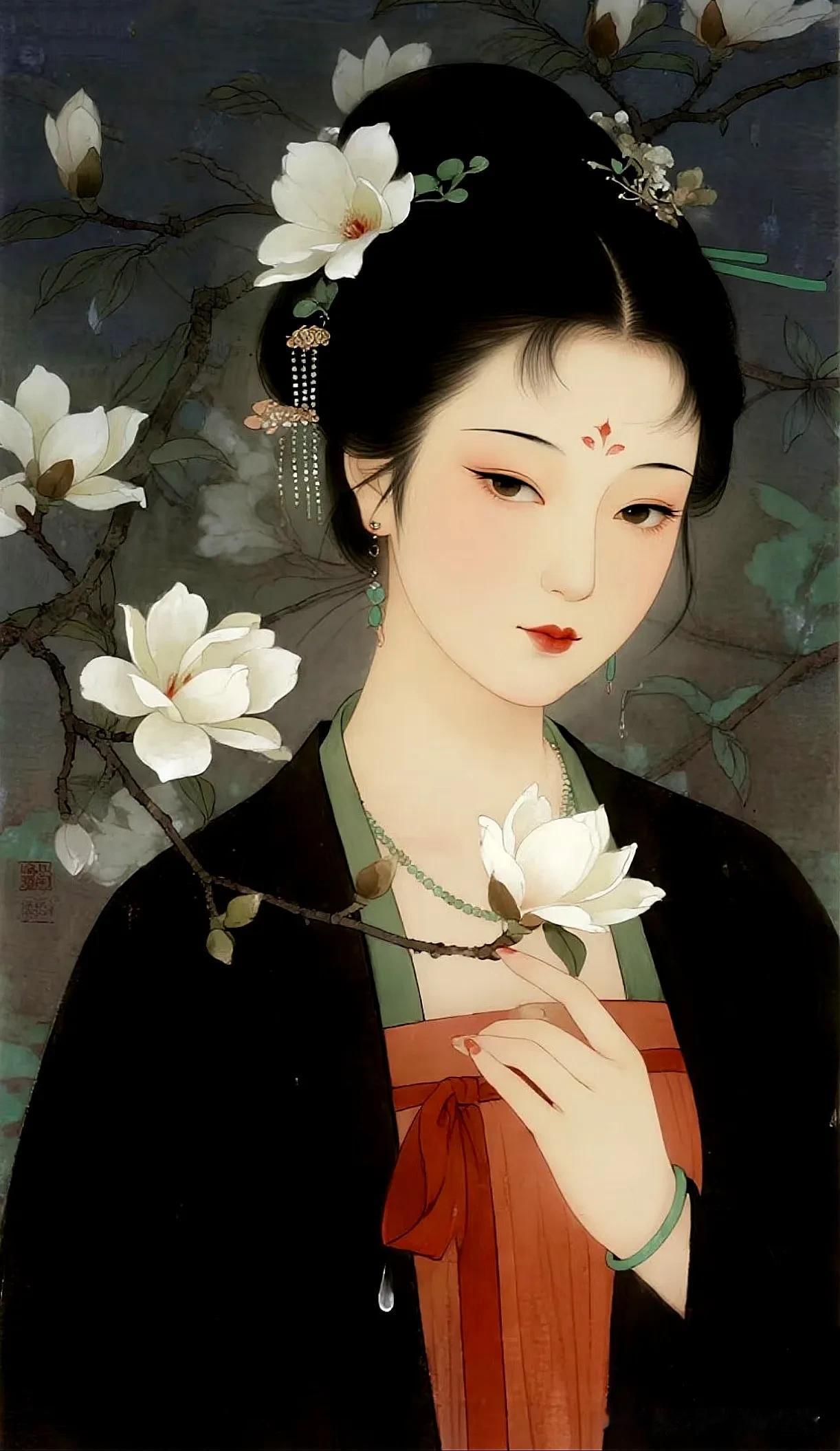 花间美人，玉簪轻垂。
