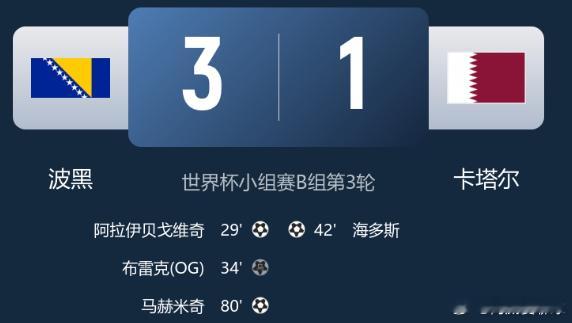 北京时间6月25日凌晨3时，世界杯小组赛B组第3轮，波黑对阵卡塔尔的比赛在流明球