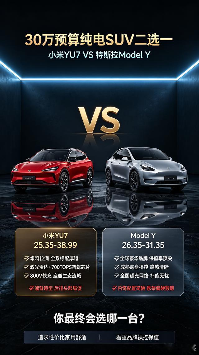 30万预算选小米YU7还是特斯拉Model Y？这个问题吵了快半年了，今天把话说