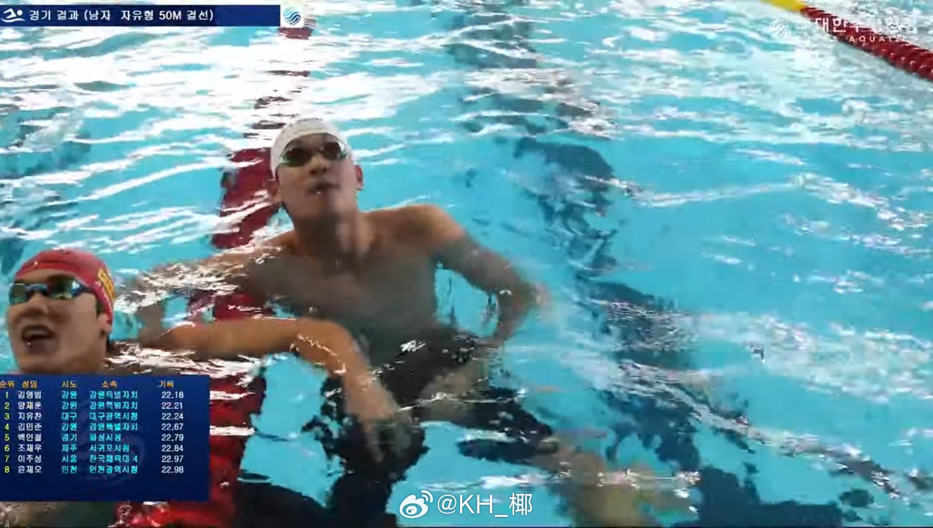 韩国游泳锦标赛 男50自决赛金煐汎 22.18杨在勋 22.21池裕灿 22.2