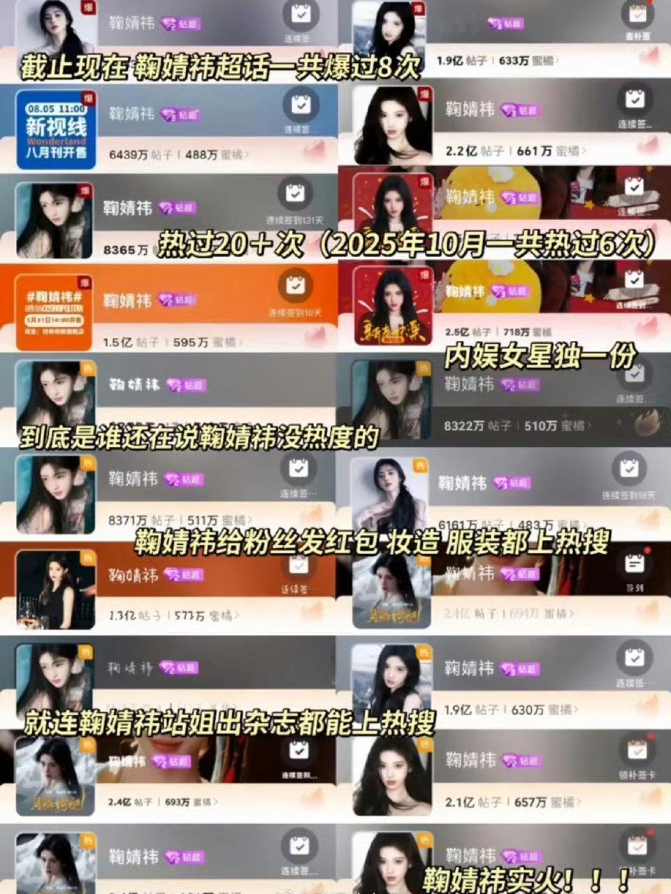 鞠婧祎超话今天又有爆了，截止目前共爆了8次，女星首位 