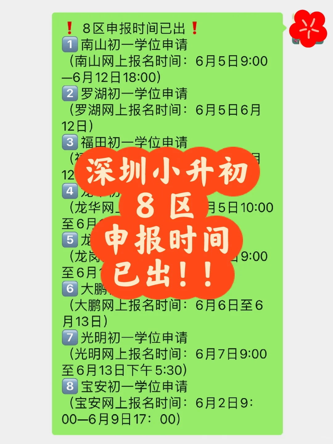 蕞新消息🔥深圳小升初8区申报时间已出