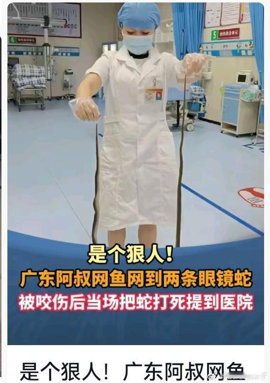 东莞62岁老人，提2条眼镜蛇尸体，冲进急症室候诊，护士小姐姐吓出表情包。本来是网