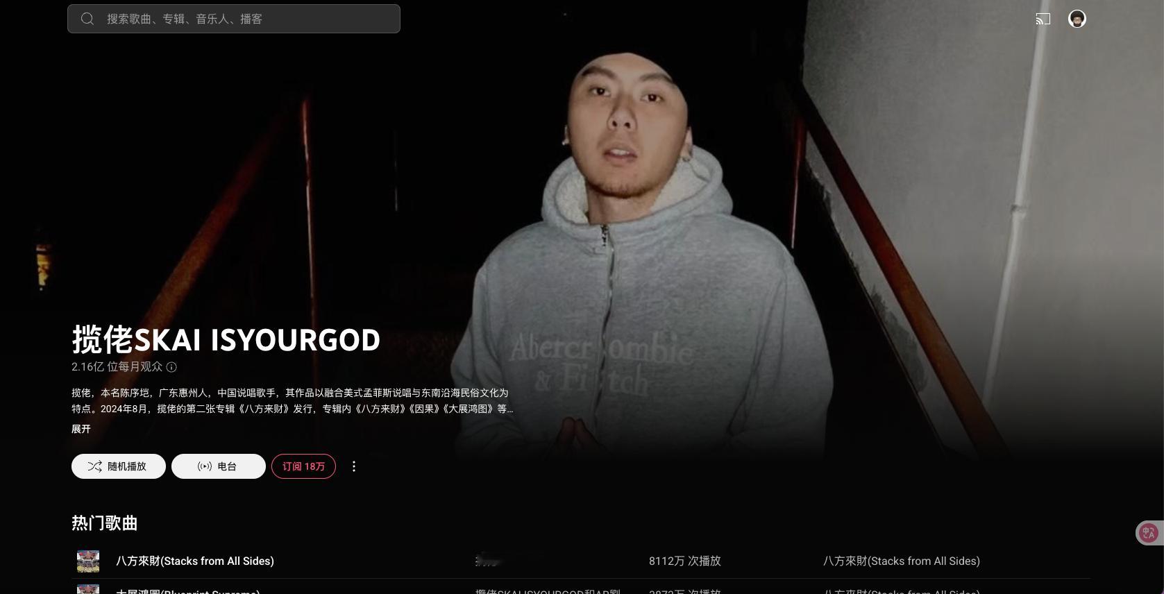 揽佬在YouTube music的月听众破2亿了....有点离谱的猛啊啊，断档领